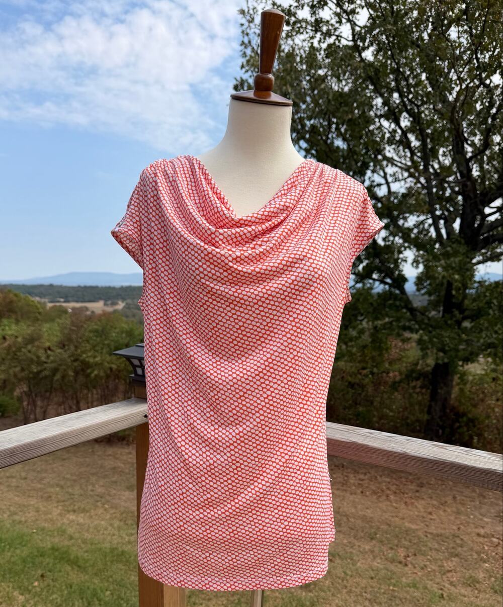 Worthington Orange & White Cowl Neck Cap Sleeve Blouse Women’s Size Medium